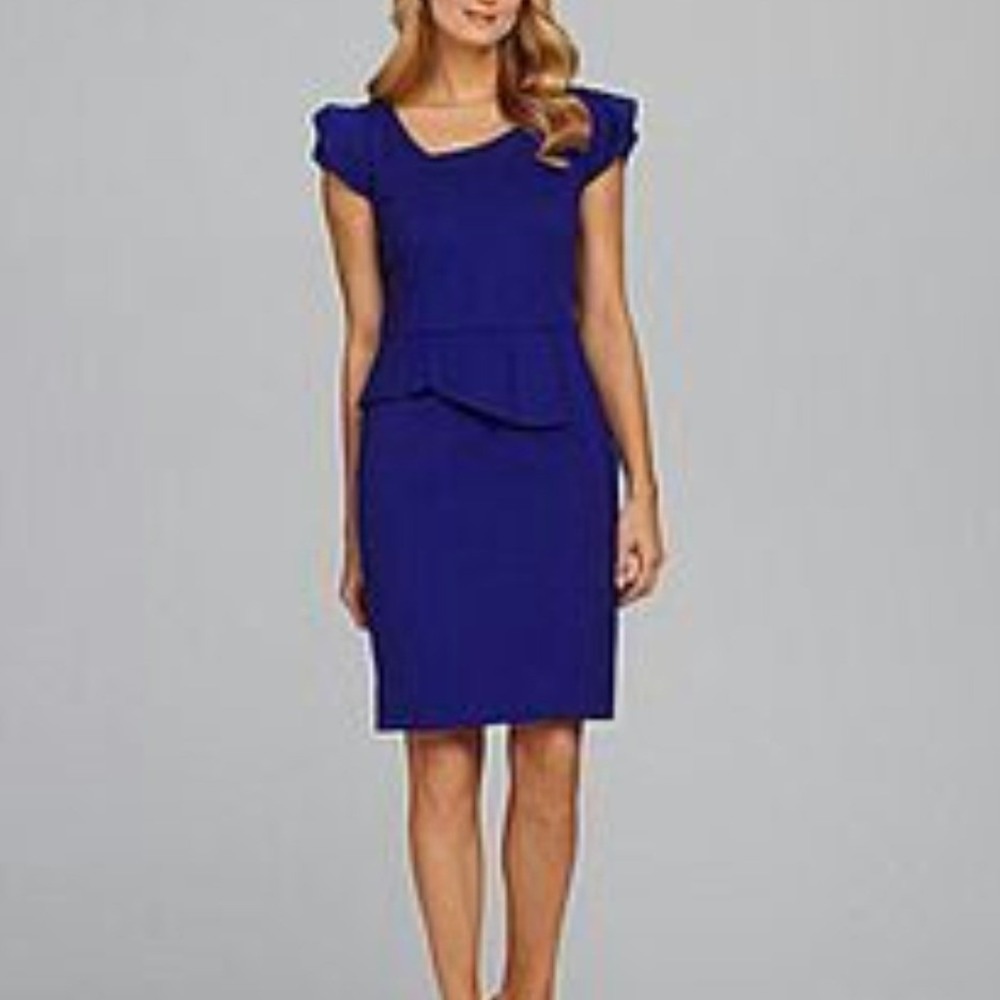 Antonio Melani Dress Women 12 Royal Purple Peplum Sheath Cap Sleeve Designer